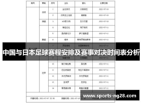 中国与日本足球赛程安排及赛事对决时间表分析